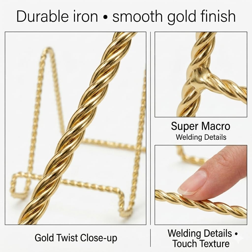 Plate Display Stands Mini Twist Wire Display Easel Holders for Decorative / Gold / 3 Inch / Set of 6