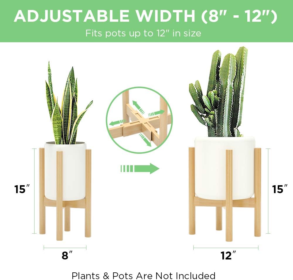 MUDEELA 2 Pack Indoor Plant Stands, 2 Tier Tall Plant Stand 30 inches, Mid Century Bamboo Plant Stand, Adjustable Width