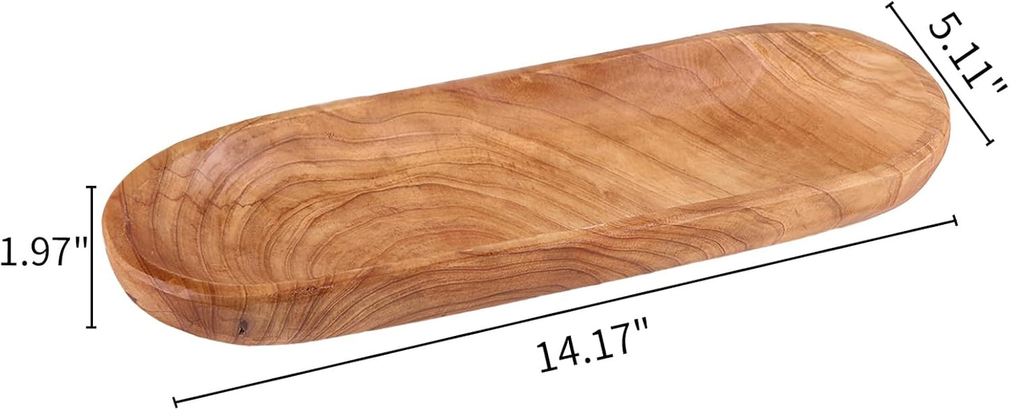 14.17" Decorative Tray Wooden Middle Fruit Bowl For Decor Oval Rustic Wooden Candle Holder Key Candy