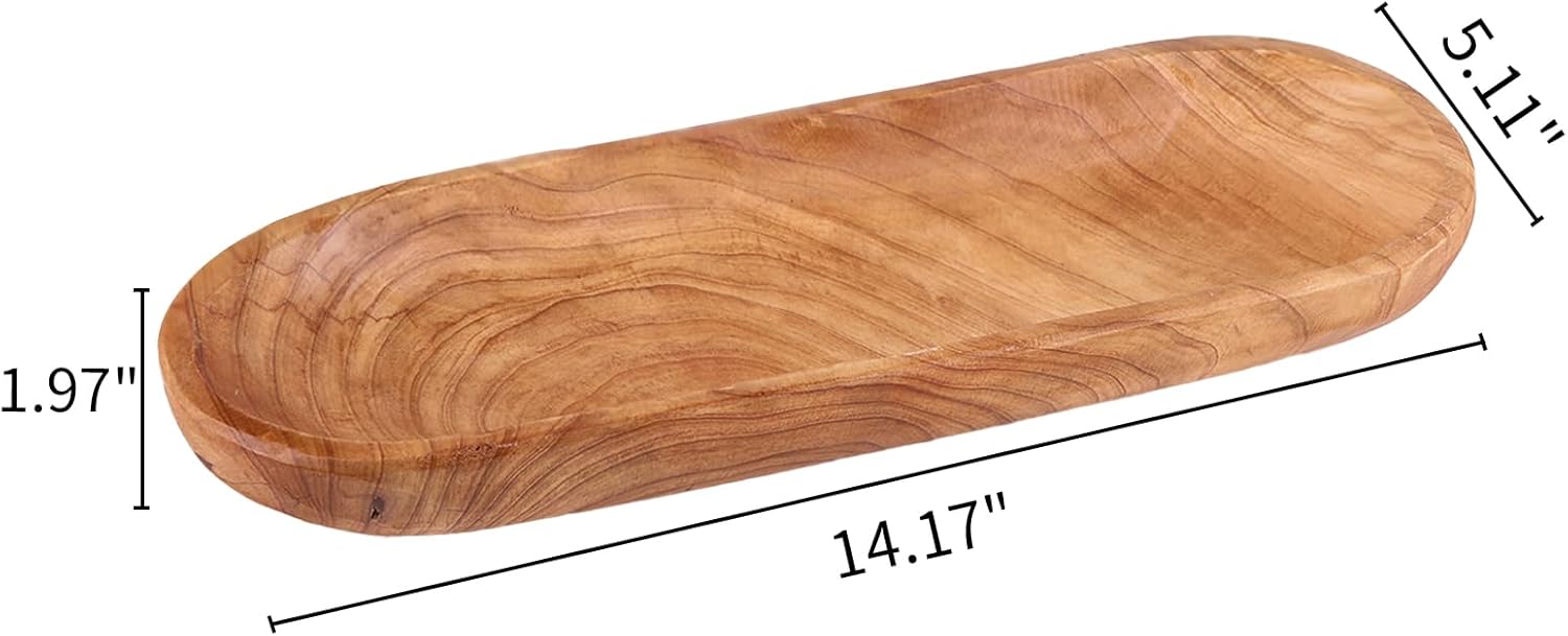 14.17" Decorative Tray Wooden Middle Fruit Bowl For Decor Oval Rustic Wooden Candle Holder Key Candy