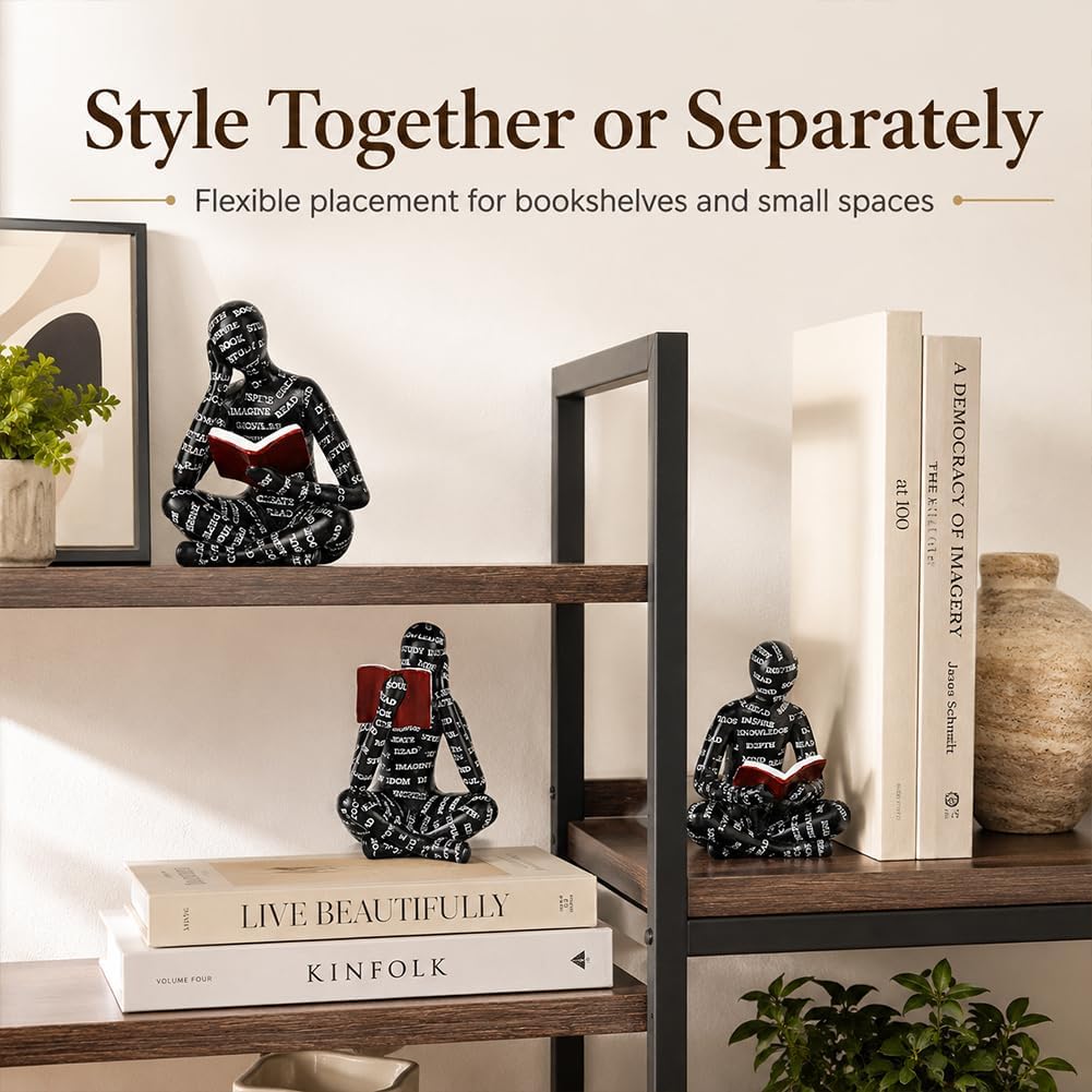 Reading Figurines Modern Bookshelf Decor / Black / Set of 3