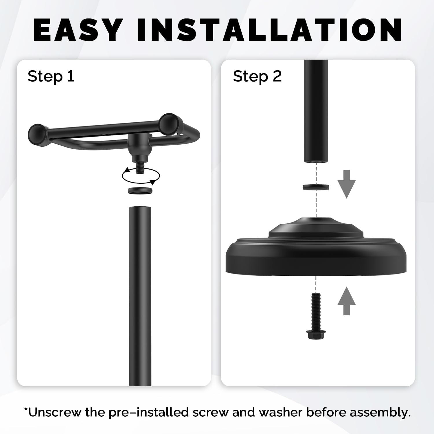 Black Toilet Paper Holder Stand Stainless Steel & Stable Weight Base | Post Pivoting Design Easy to Change Roll, Mega