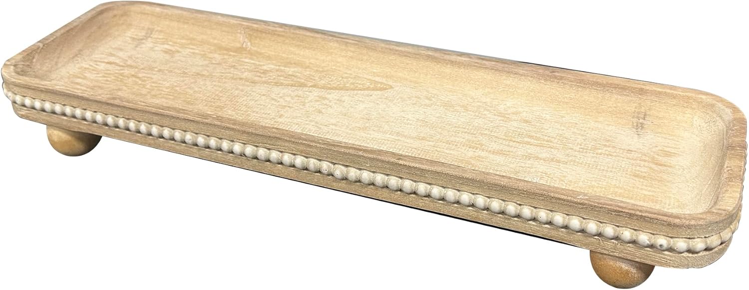 Oval Wooden Decorative Tray / White Wash
