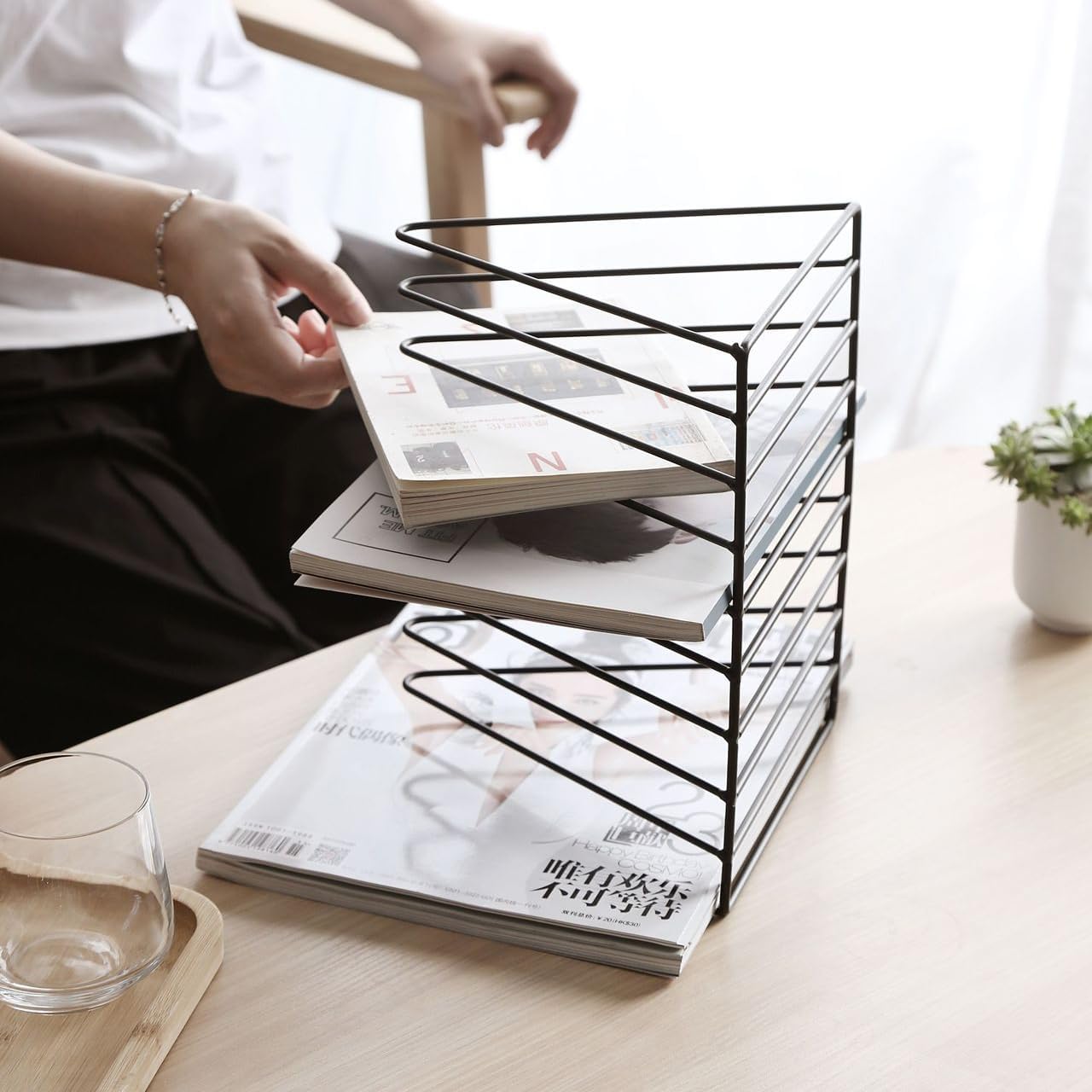 Sooyee 2 Pack Black Magazine Holder, 9 Slot Desktop File Sorter | Magazine Holder, Book Album Display Rack, Desktop