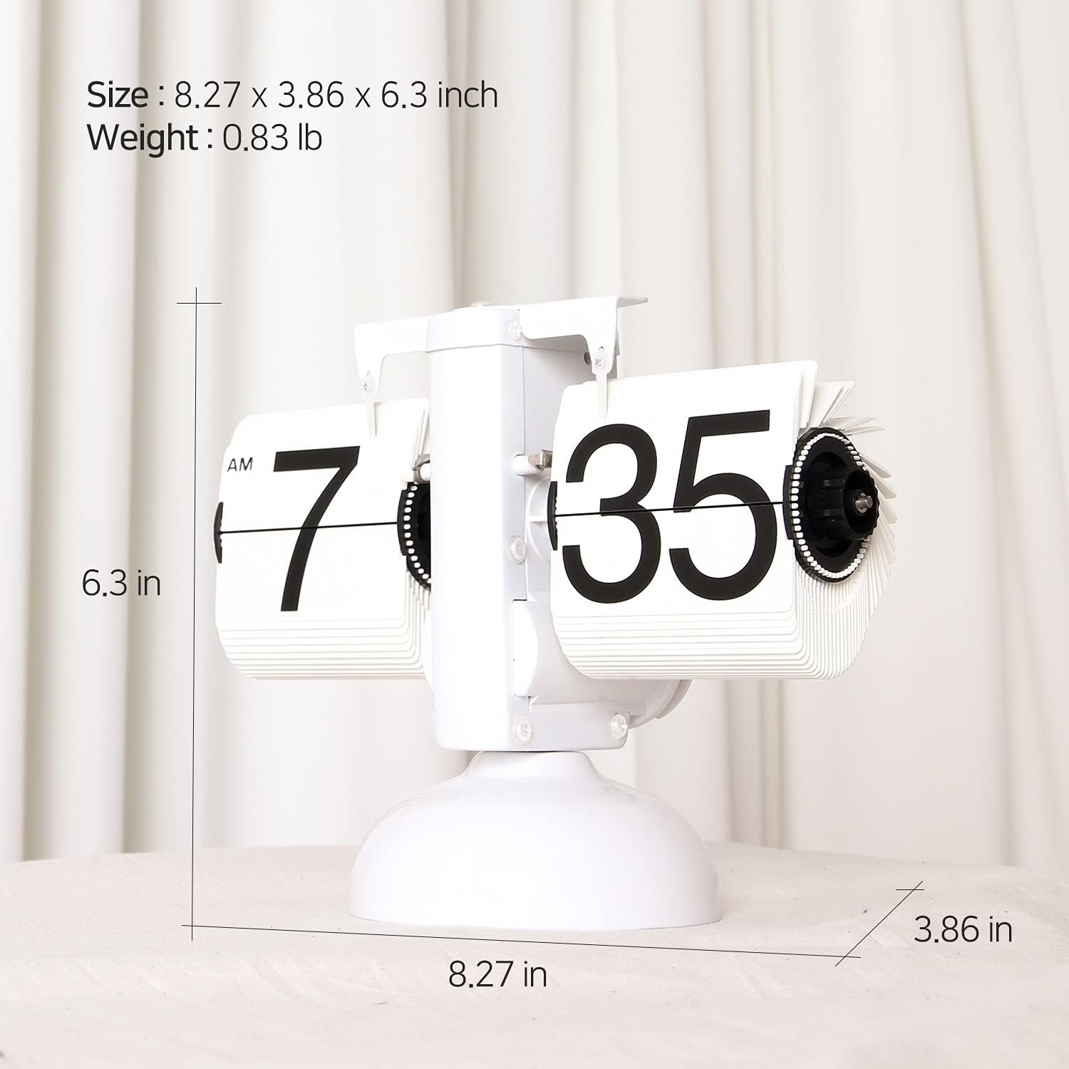 mooas Flip Desk Clock (White), Retro Vintage Design Auto Flip Table Clock | Large Number Battery Powered Internal Gear