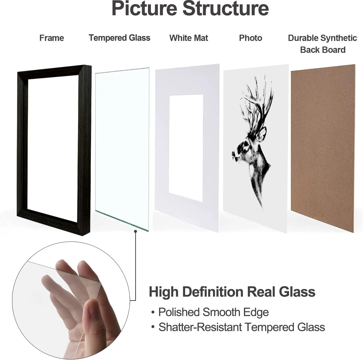 Yaetm 9x12 Black Picture Frame with Mat for 6x8 Set of 4, Solid Wood Photo Frames with Tempered Glass, 9 by 12 Frames