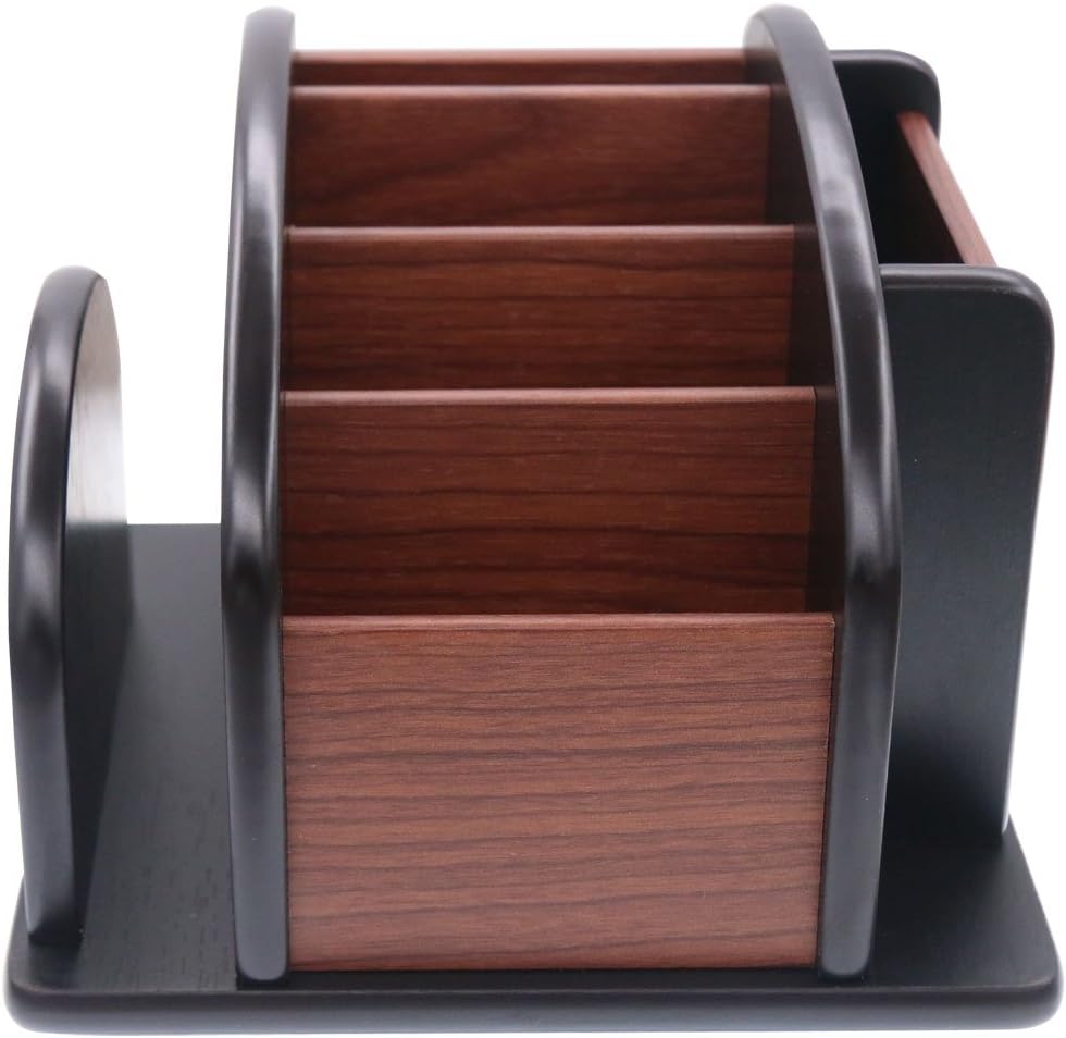 Coideal Remote Control Holder Caddy, 360° Rotating Coffee Table Organizer with 6 Compartments, Wood Remote Control