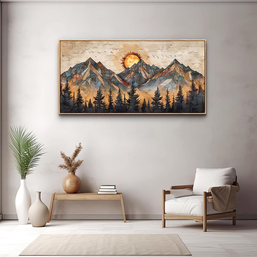 Wood Framed Wall Art / 40"L x 20"W / Abstract Mountain Wood Framed