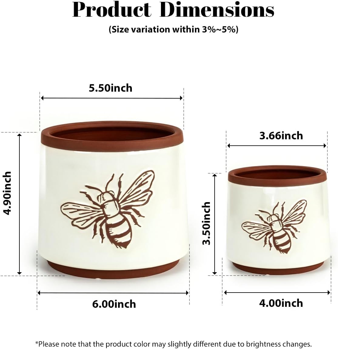 YBX Terracotta Pots / 6+4 Inch / White Bee