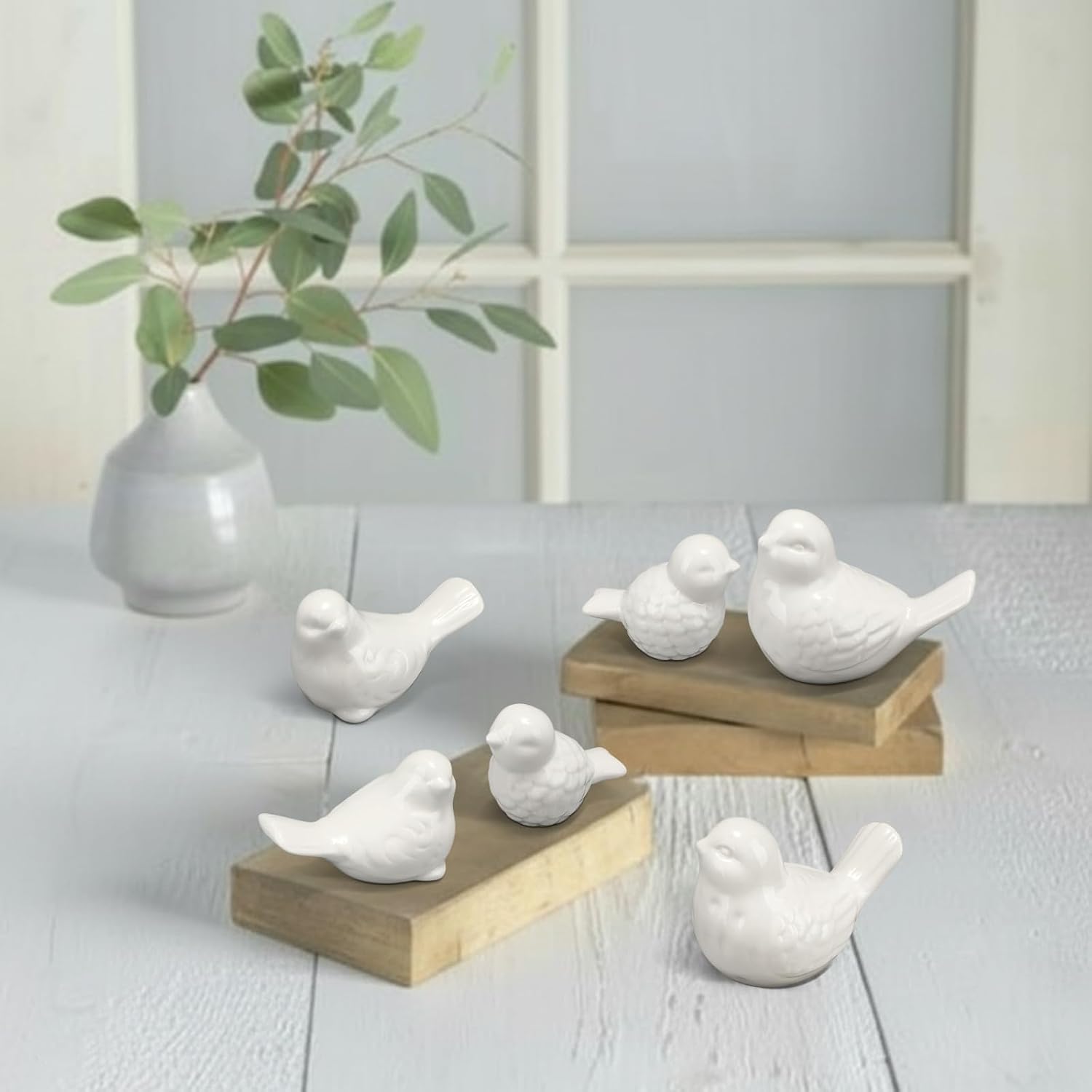 Ceramic Birds Figurines 3 Sizes Home Decor Statue / White / Set of 6