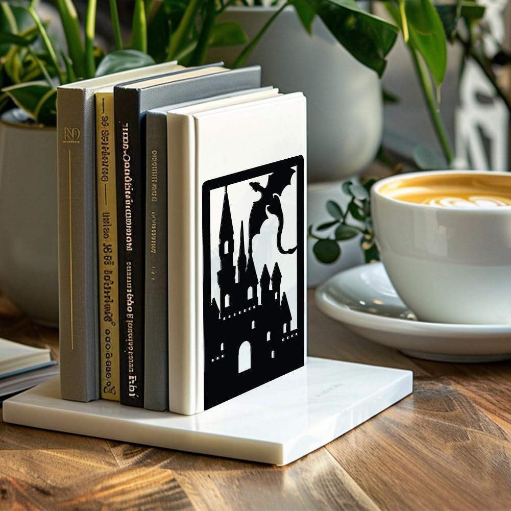 Metal Bookends / Creative Heavy Duty Study Bookends Stoppers Holder Stand for Desk / Dragon Castle