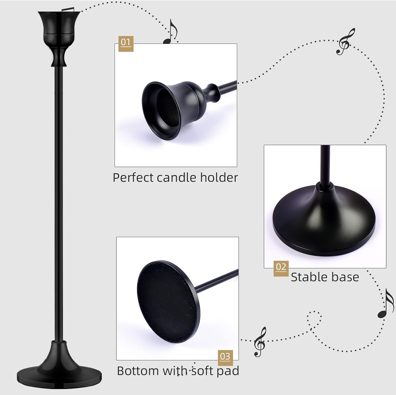 BEZURA Black Taper Candle Holders Set of 6,Aluminum Alloy Candlestick Holders for Candlesticks Vintage Metal Candle