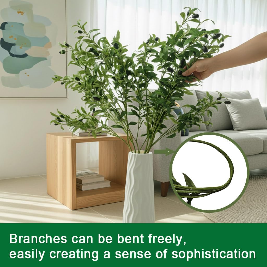 Olive Tree Branches for Vase Artificial Greenery Stems Realistic Faux Olive / 39 Inch / Set of 4