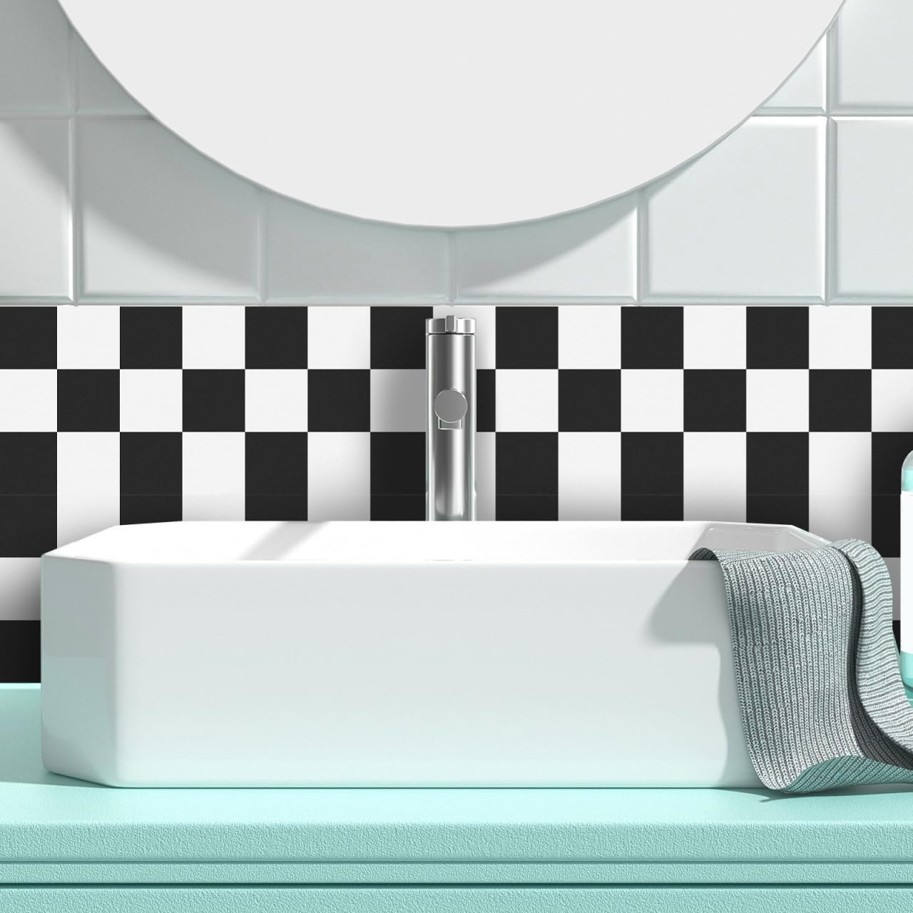 Checkered Bathroom Wall Sticker Bulletin Board Border Self Adhesive Vinyl Decorative Trim / 94 Inch