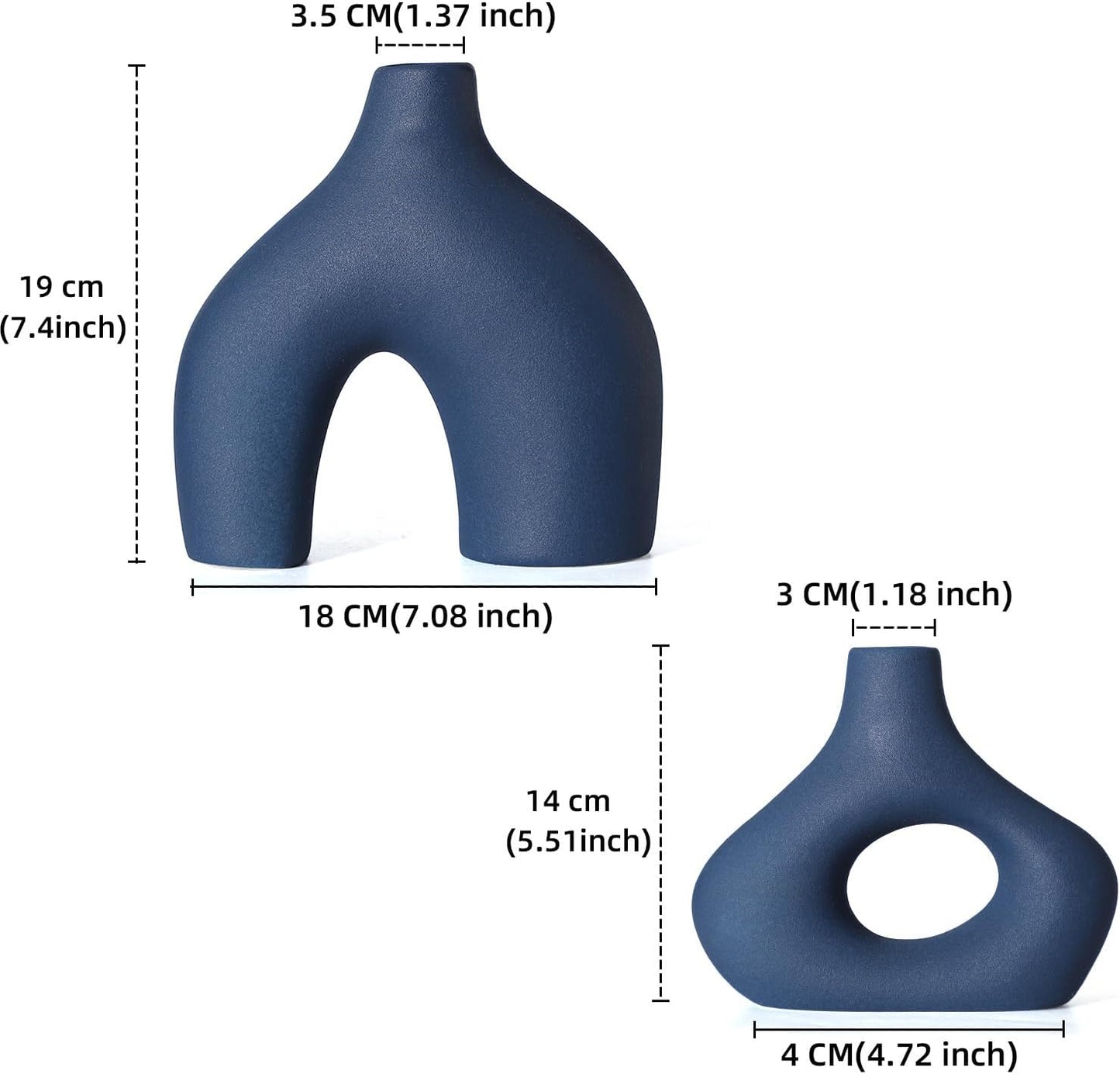 Ceramic Vase for Modern Minimalist Bohemian Decor / Blue / Set of 2