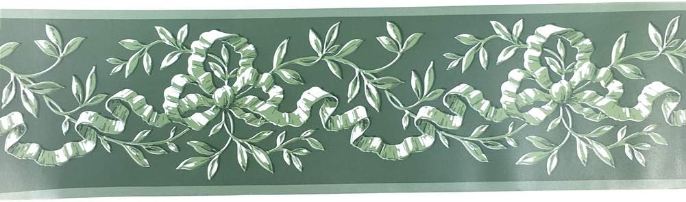 Elegant Rattan Floral Wallpaper Border Peel and Stick Wall Decal Sticker / Green