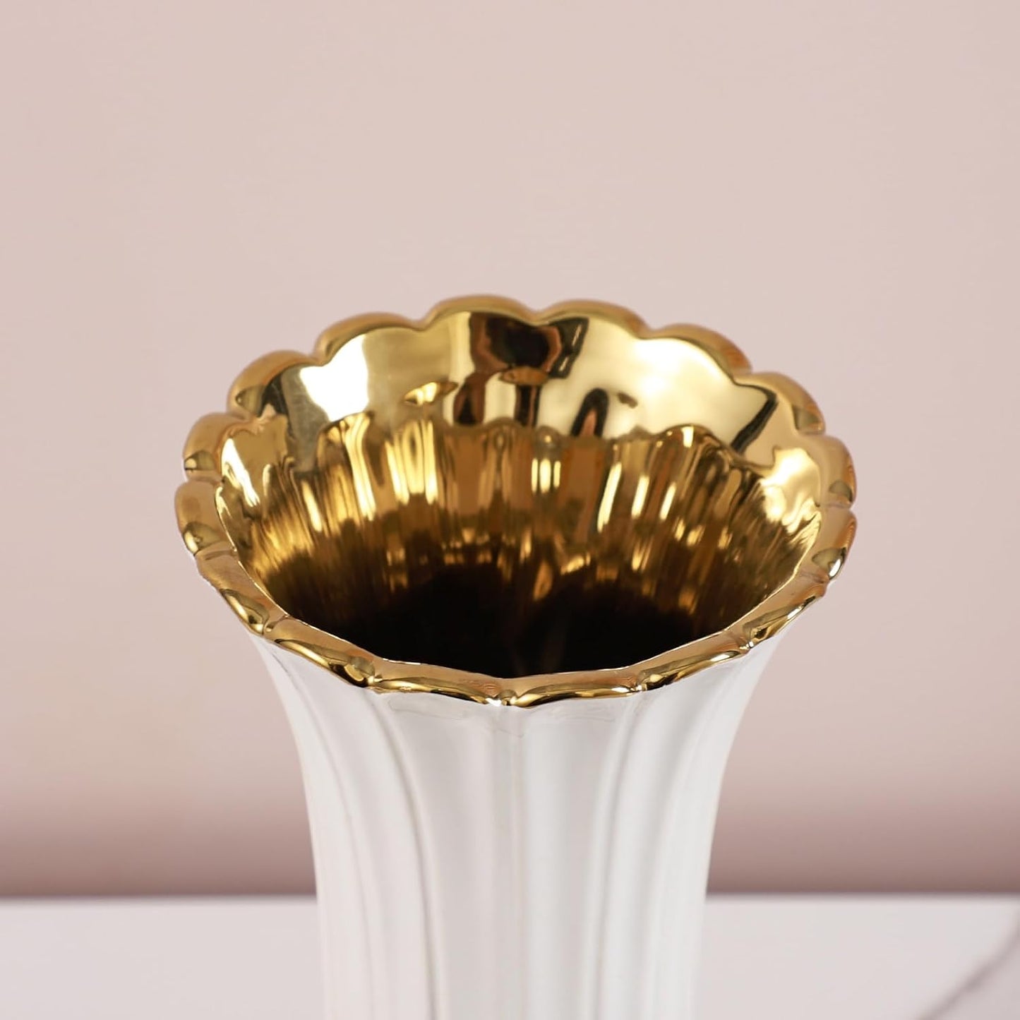 Gold Ceramic Vase / Small / White / 7 Inch