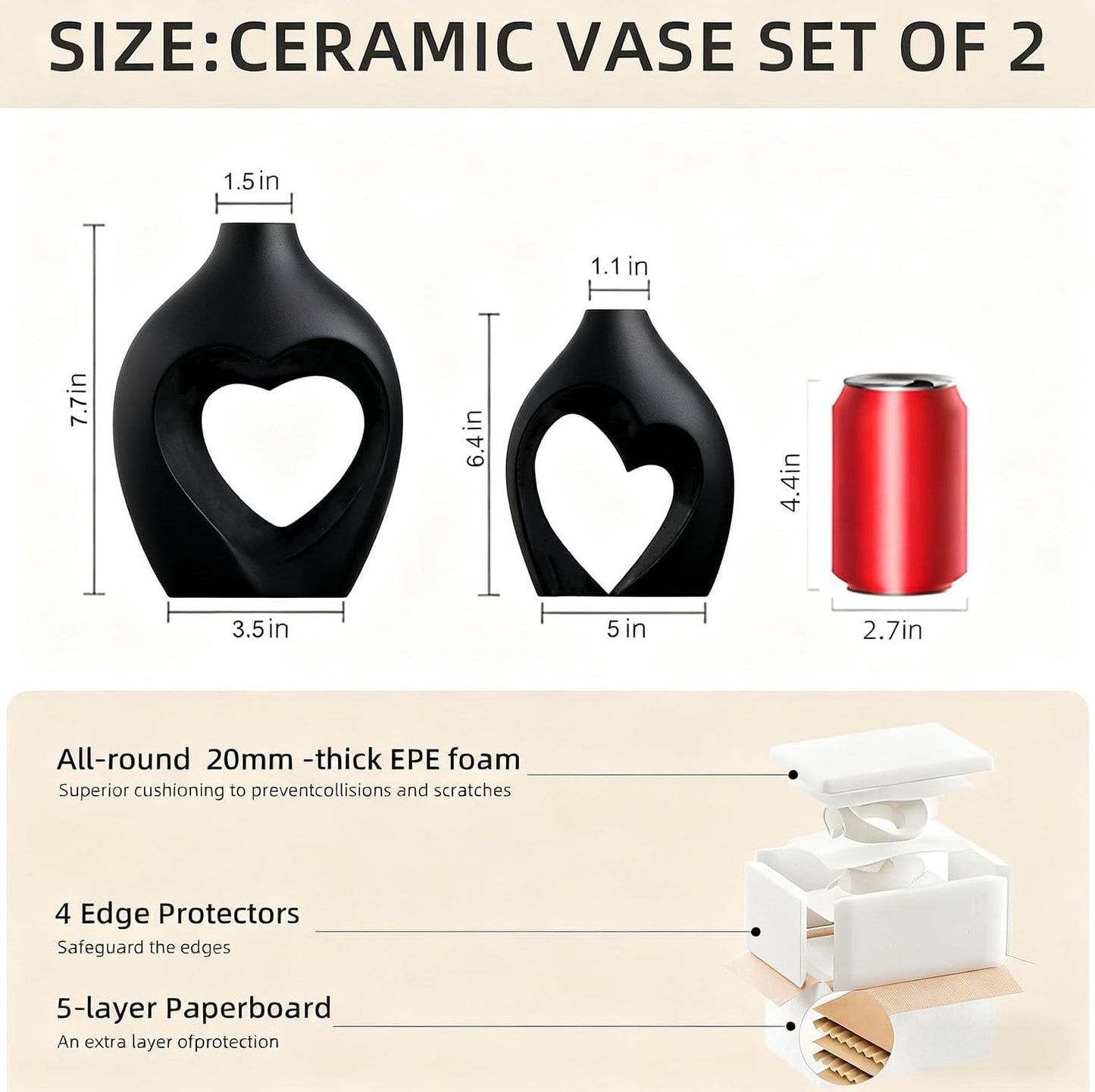 Ceramic Flower Vases Home Decor Heart Shaped Vase Nordic Heart Shaped Vases / Black / Set of 2