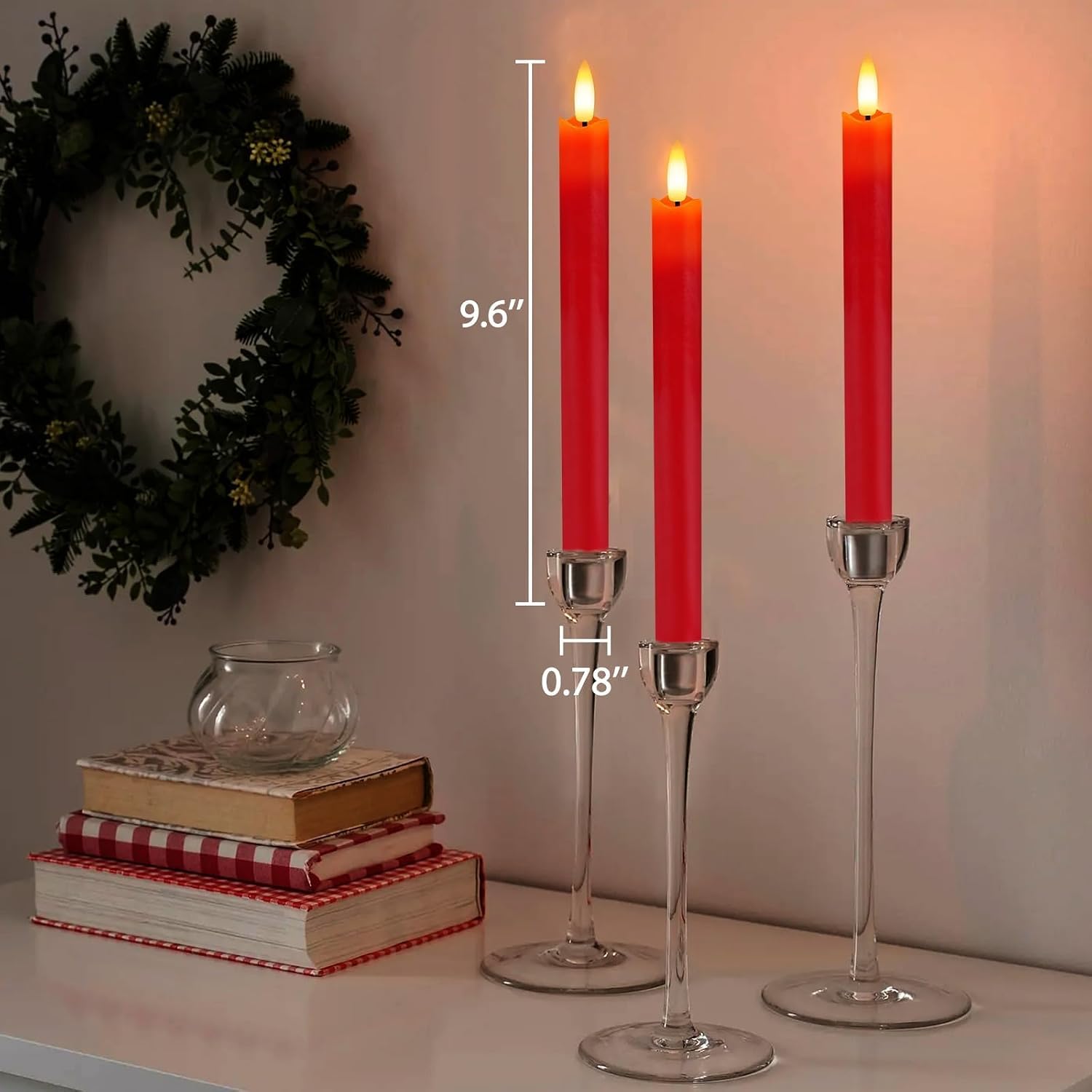 HINZER 6Pcs Flameless Taper Candles with Remote, Fall Wedding Home Decor | Battery Operated Candles Flickering 9.6 inch