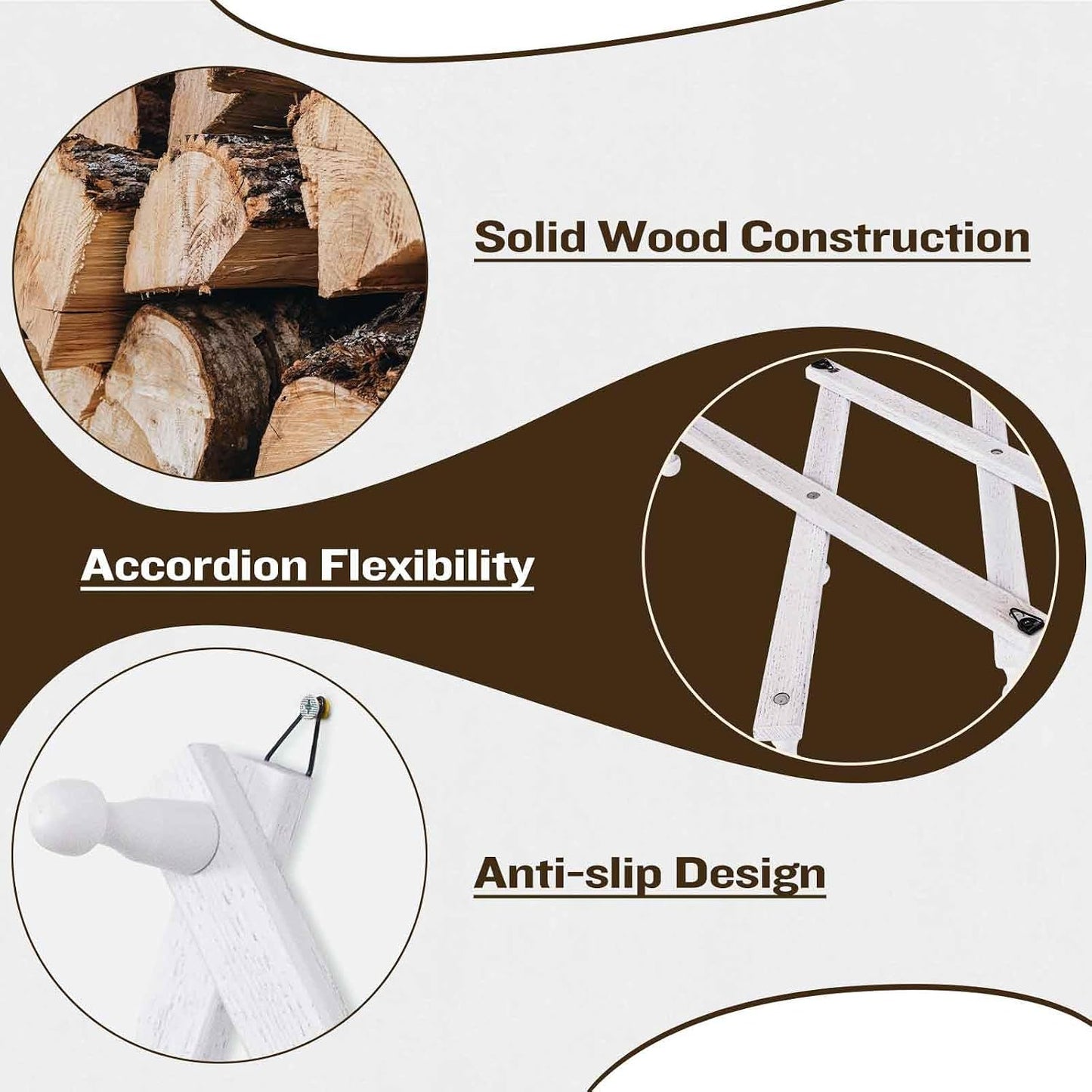 SCUNDA Accordion Wall Hanger with 20 Hooks, Wooden Wall Expandable Coat Rack for Coat, Hats, Baseball Caps, Coffee Mug