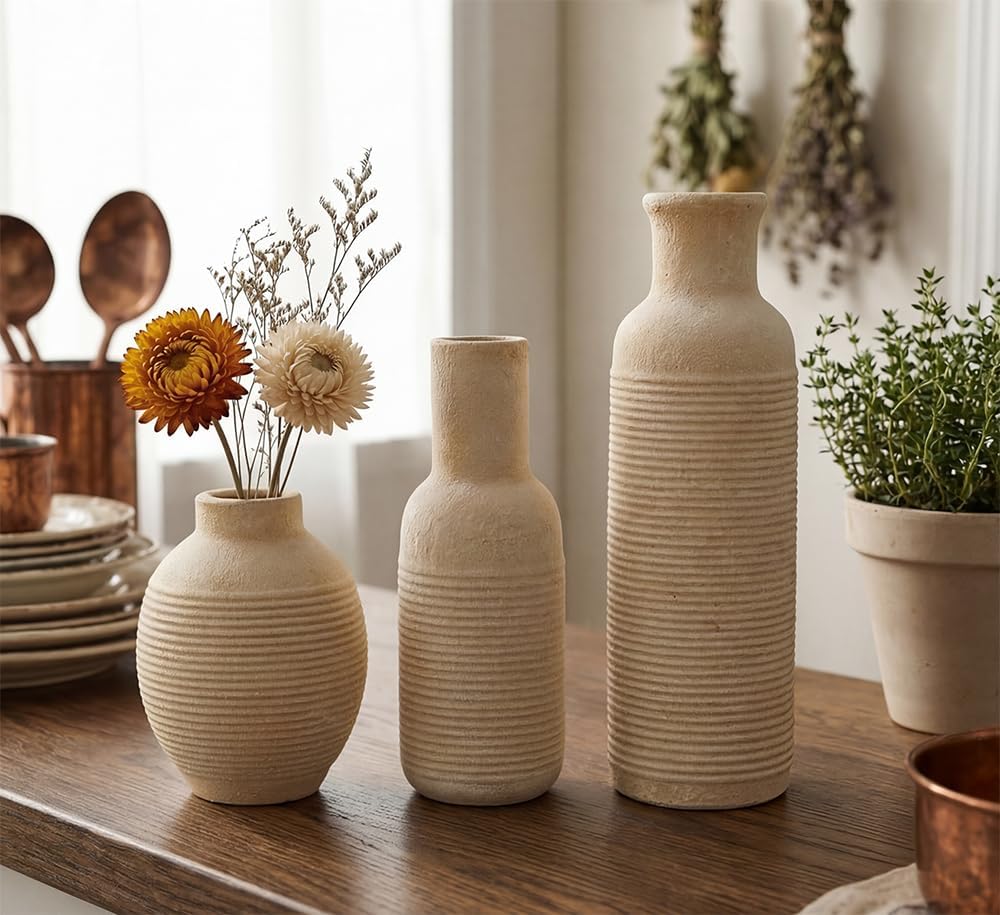 Rustic Farmhouse Vase / White2 / Set of 3