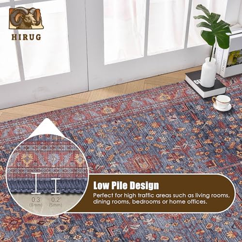 Washable Area Rug 5' x 7' Vintage Traditional Persian Mat - Foldable Distressed Non-Slip Machine Washable Carpet for