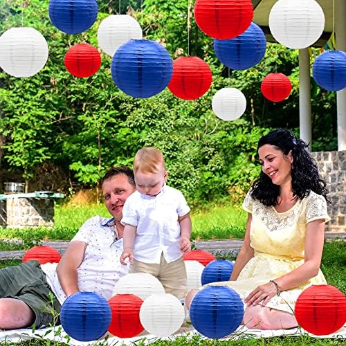 YIOTJUNL 14 Pcs Red White Blue Hanging Paper Lanterns Patriotic Party Decor