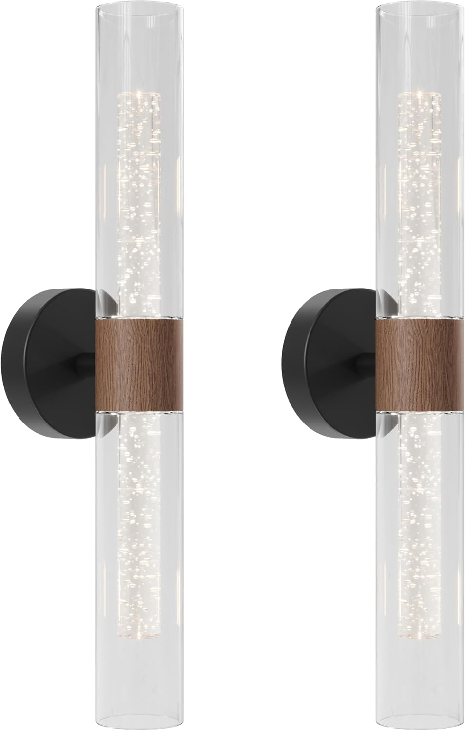 Black Walnut Wall Sconces Battery Operated with Remote, 21.5 Inch 3CCT | Rechargeable Wall Sconce with Timer, Dimmable