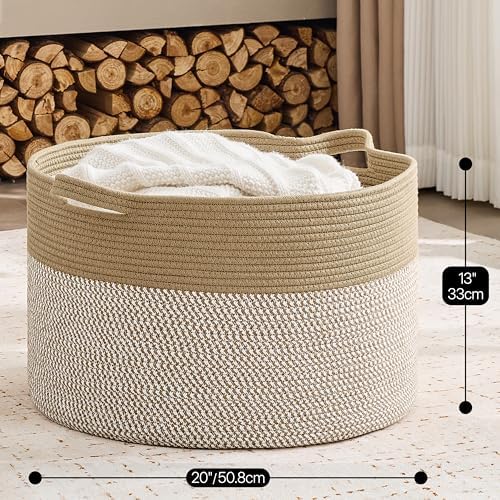 KAKAMAY Large Blanket Basket with Handles, Storage Basket for Living Room