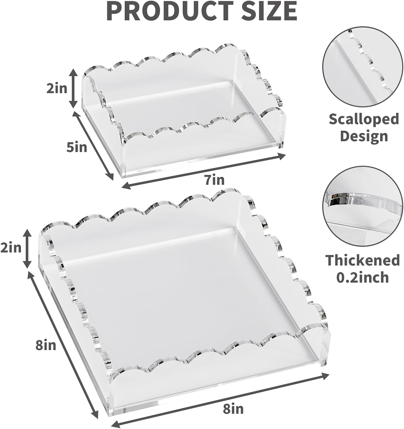 Scalloped Acrylic Tray / Scalloped Clear Square+rectangle Set / Set of 2
