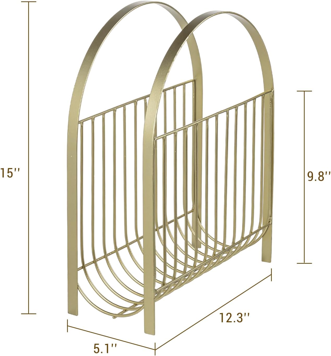 MyGift Deluxe Mid Century Brass Tone Metal Wire Magazine Holder Rack, Table or Floor Display Newspaper Stand Storage