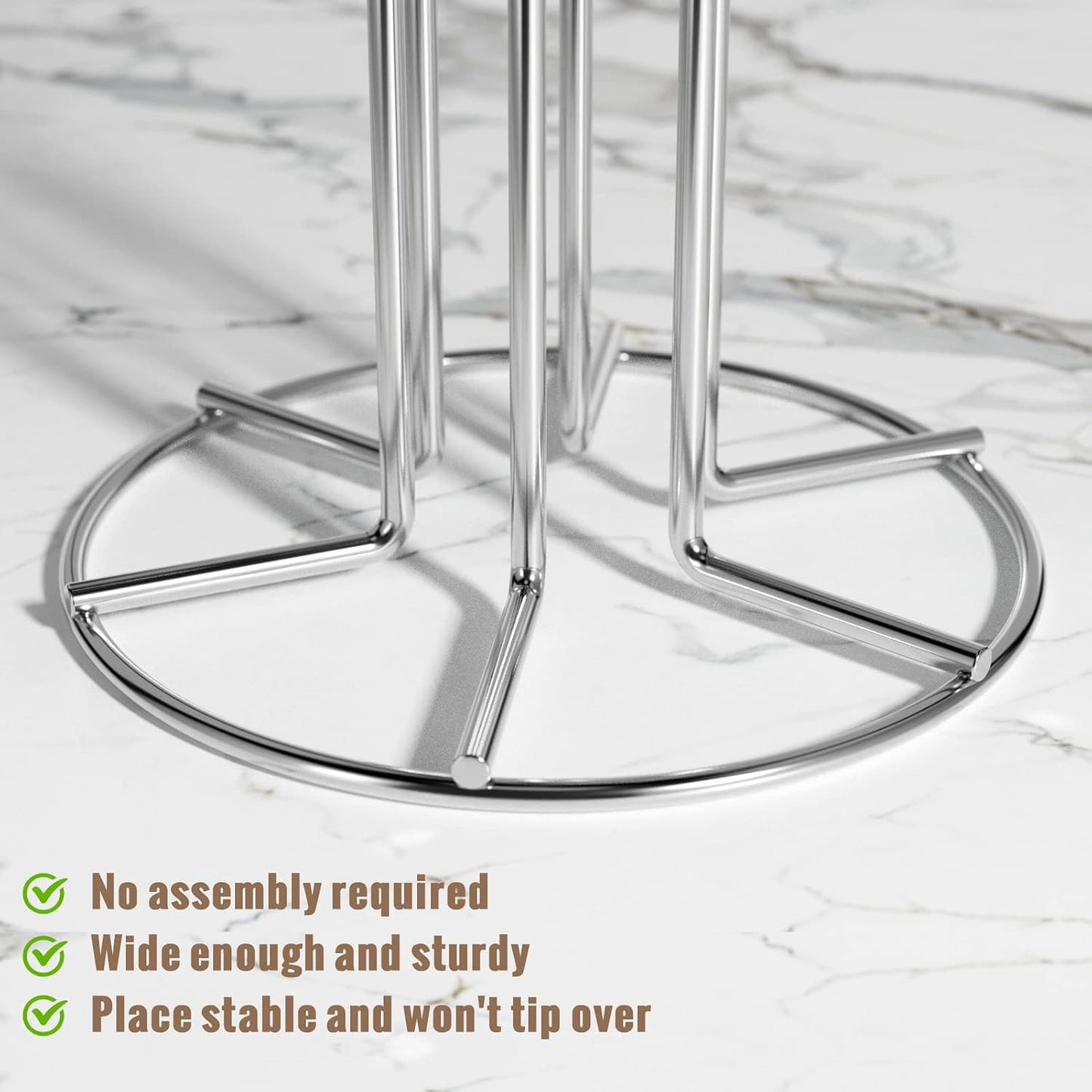 HULISEN Mug Tree for Large Cup, 6 Hook Countertop Coffee Mug Holder, Silver | Cup Rack for Counter, Stable Wide Base