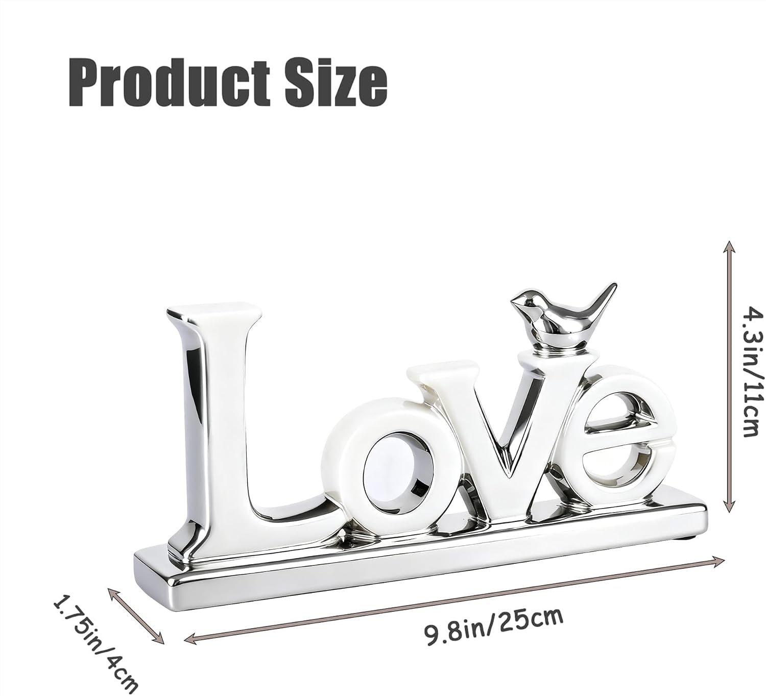 Modern Bird Sculpture Personalized Love Decor / Silver Love