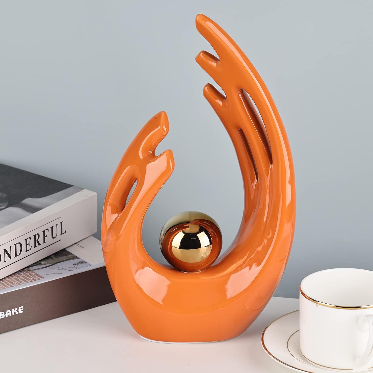 Gold Art Ceramic Statues / Orange / Big