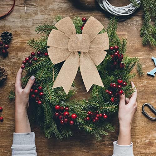 2pcs Burlap Wreath Rustic Jute Bow Christmas Tree Topper Ornament for Birthday Wedding Holiday Party Decorations