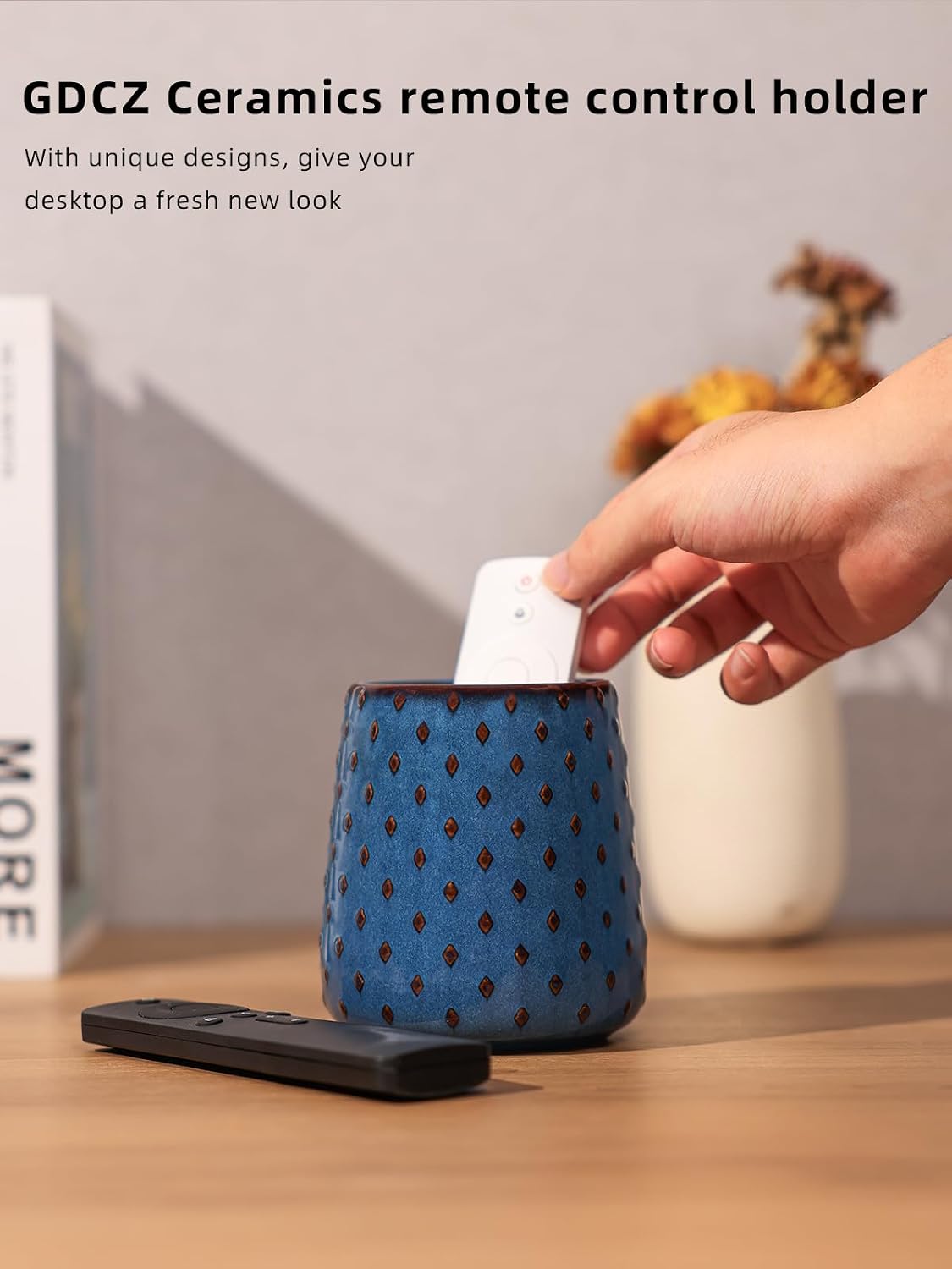 Ceramic TV Remote Control Holder / Blue