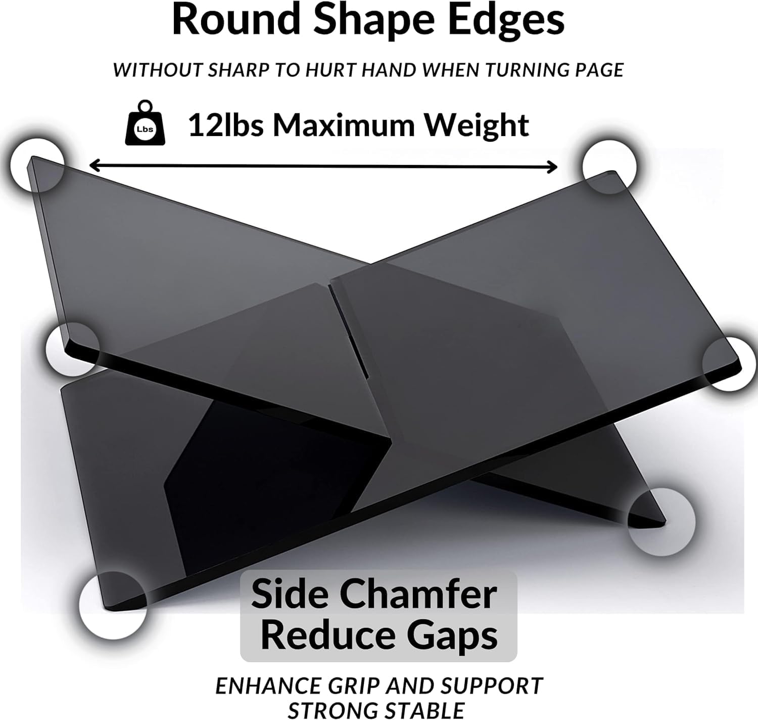Honygebia Black Acrylic Book Stand, Cross Frame Open Display Holder | Smoked Black Acrylic, 8mm Thick, 9.5"D X 12.5"W X
