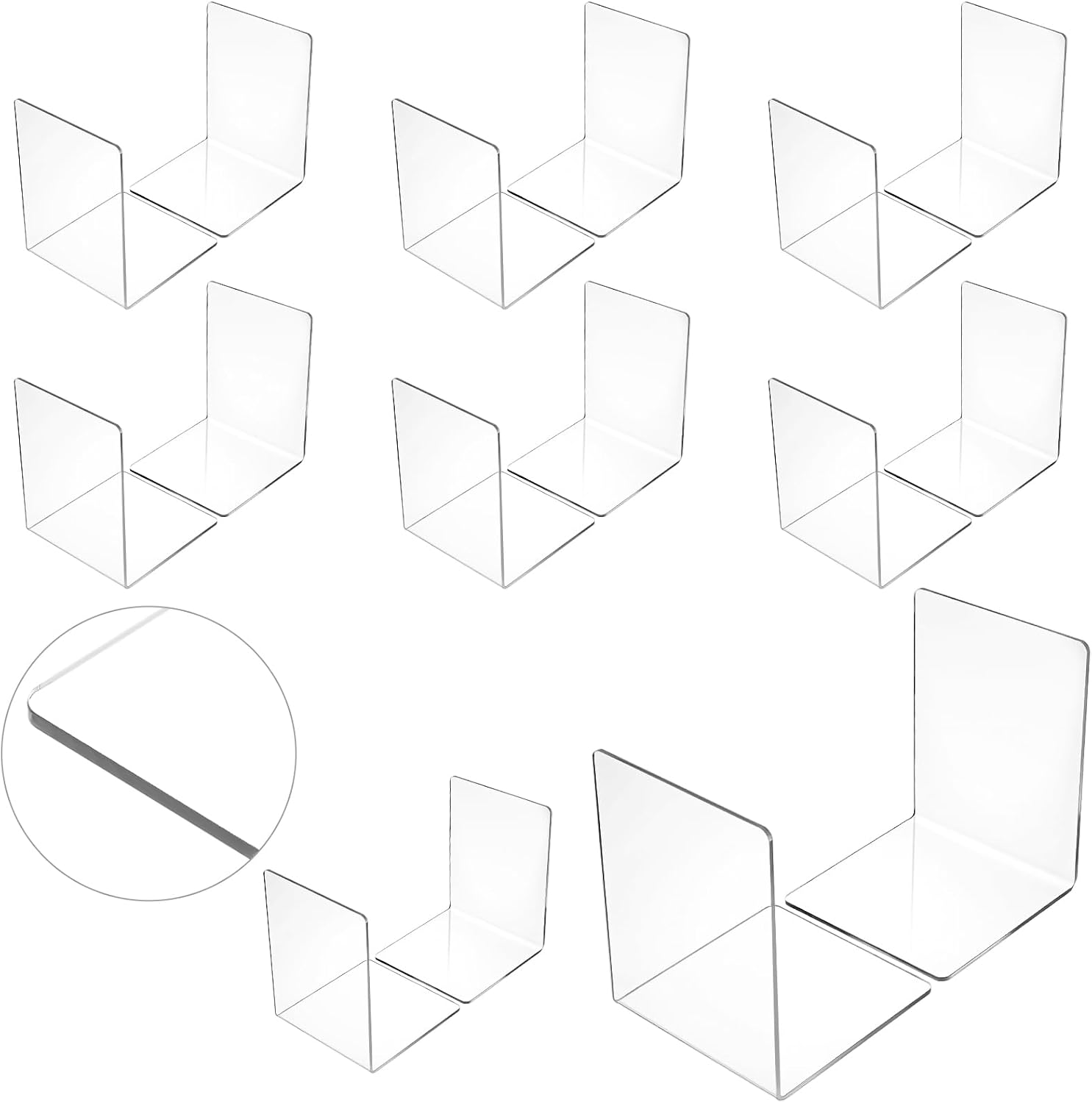 Acrylic Bookends / Organizer for Books Movies CDs / Clear / Set of 16