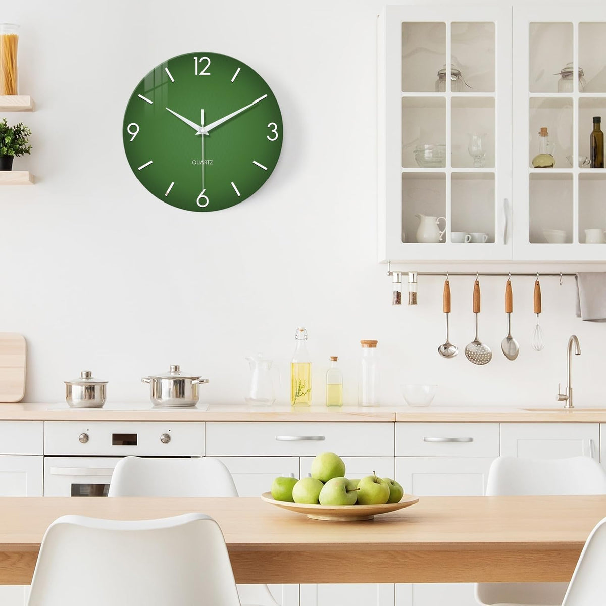 XFM Modern Glass Wall Clocks Battery Operated 20 Inch Green Simple | Silent Non-Ticking Large Size Minimalist Analog