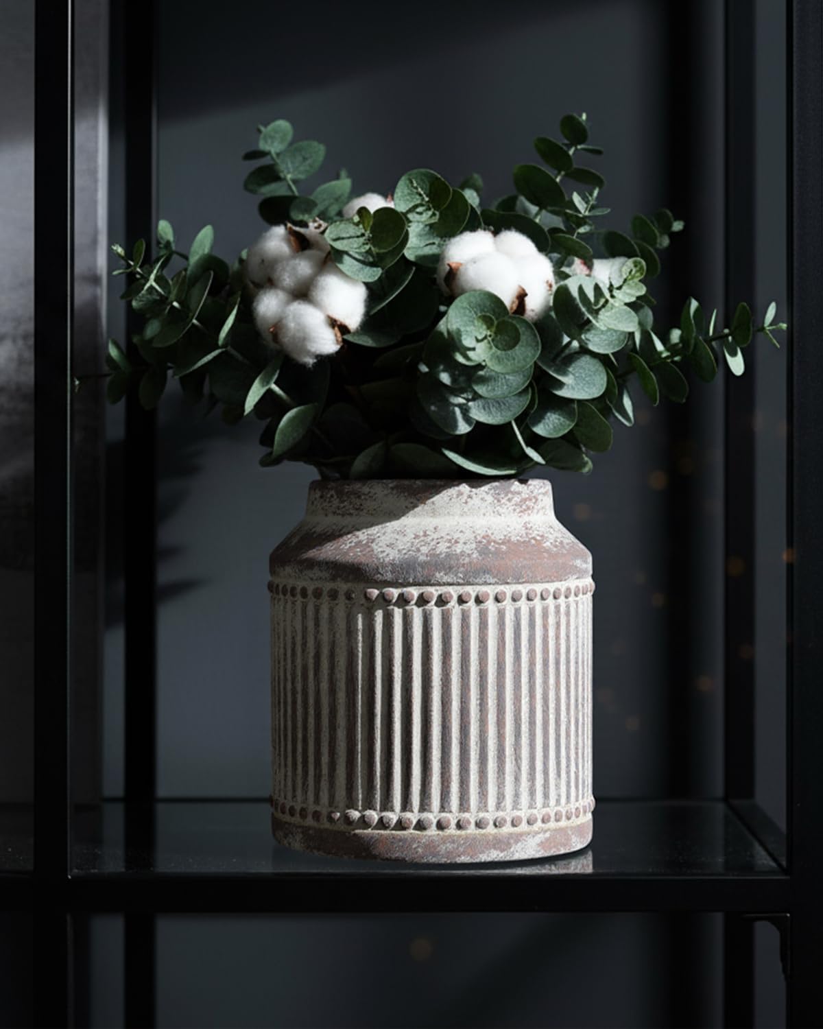 Ribbed Ceramic Vase / Gray / 7.32 Inch