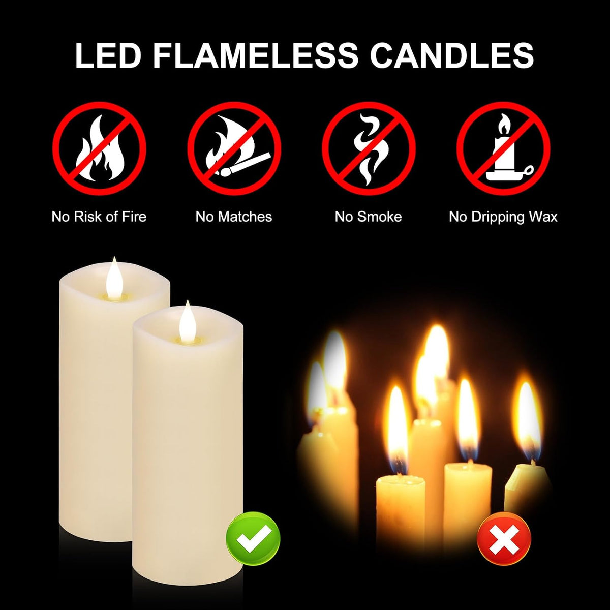 2PCS, 3 x 7 inches Flameless Candle with Remote Control, 3D Flickering Wick, Real Wax, Battery Candles,with