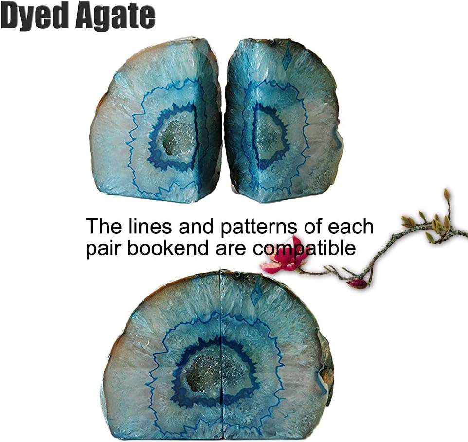 Agate Geode Bookends Heavy Duty Stone Book Ends Decorative Bookend Holder Home / Dyed Teal / 2-3LBS