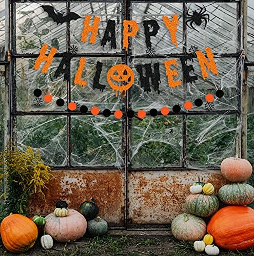 Glitter Happy Halloween Banner and Circle Dots Garland Party Decorations
