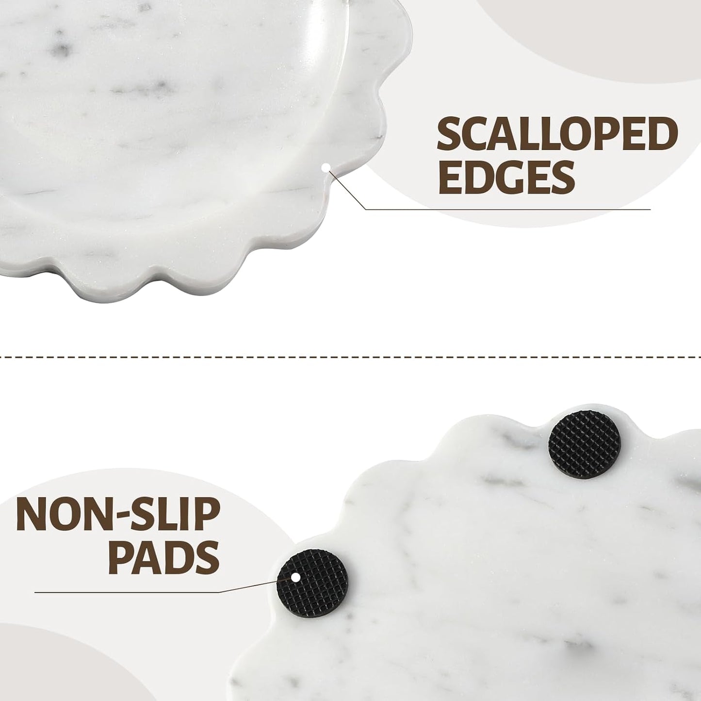 5.51" Scalloped Marble Tray / Carrara / D=5.51 / Natural