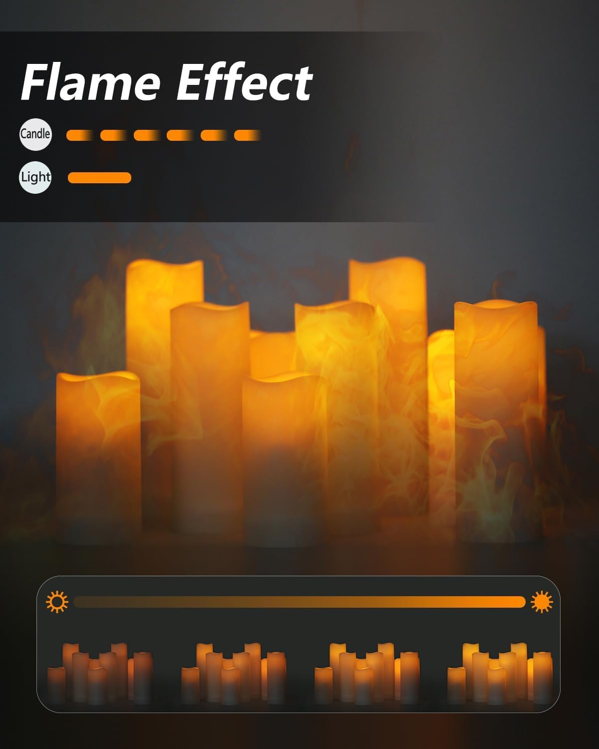 Flameless Candles, LED Flickering Candles Set of 10 (H 4" 5" 6" 7" xD 2.2") Waterproof Candles, Resin Plastic, Indoor