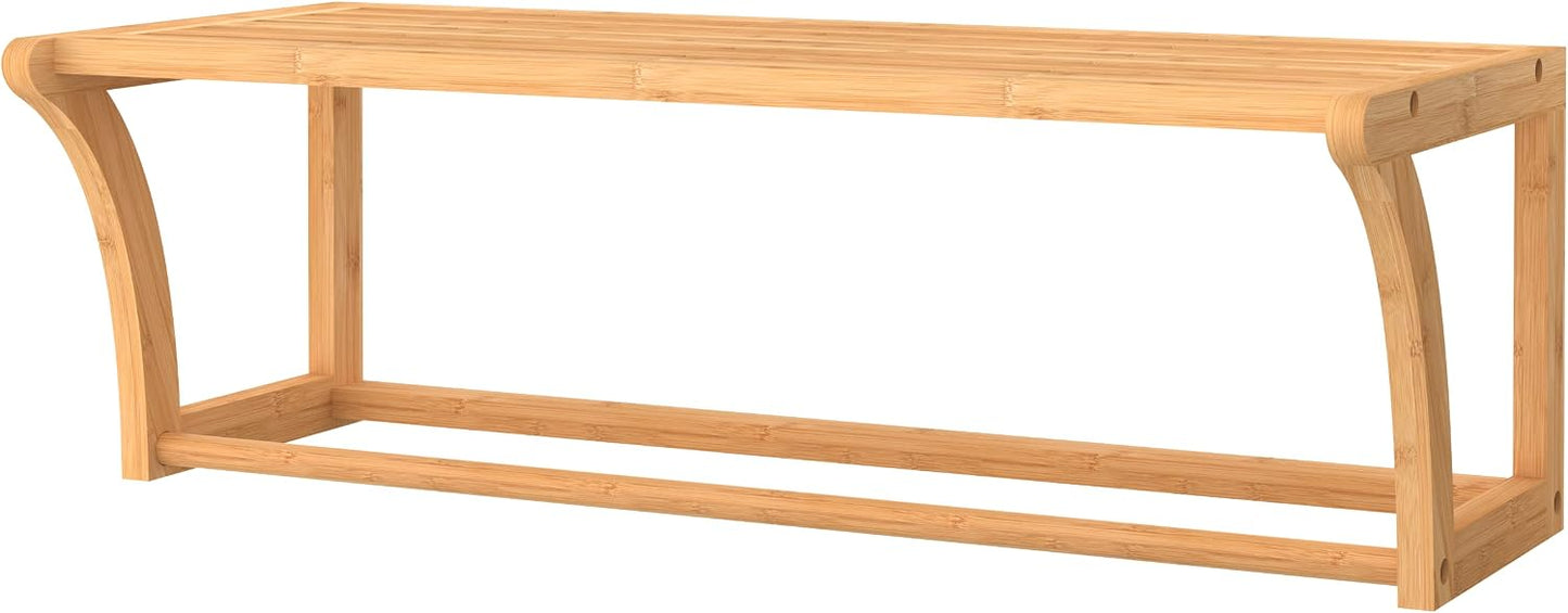 ClosetMaid Bamboo Wall Shelf with Towel Bar, Wall Mount Storage Shelves, Organizer Rack, Natural Finish