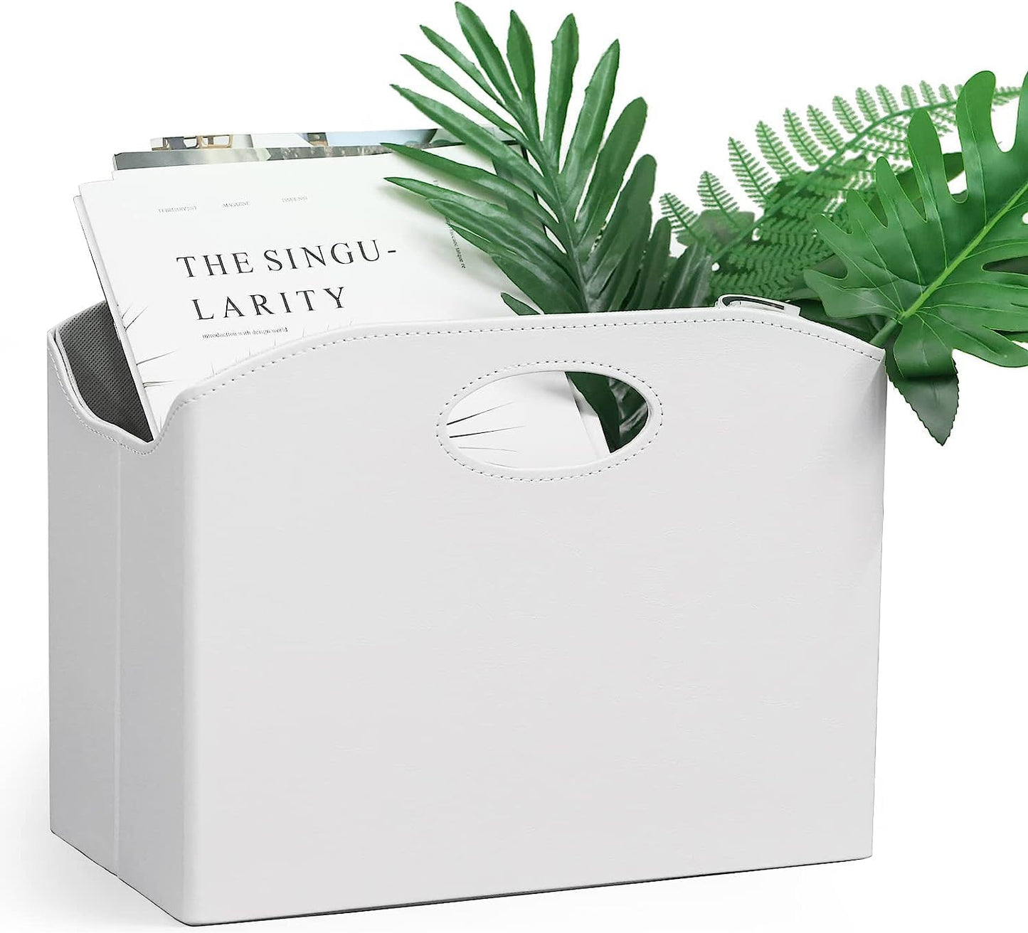 EZDeco Magazine Holder Foldable Magazine Rack Floor PU Leather File Holder Newspaper Book Storage Magazine Basket
