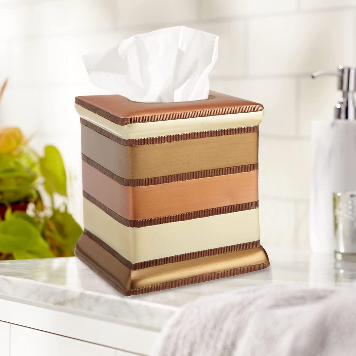 Zahari Home 2pc Contempo Luxury Bath Accessories Set Waste Basket & Tissue Box Modern Classic Contemporary Decorative