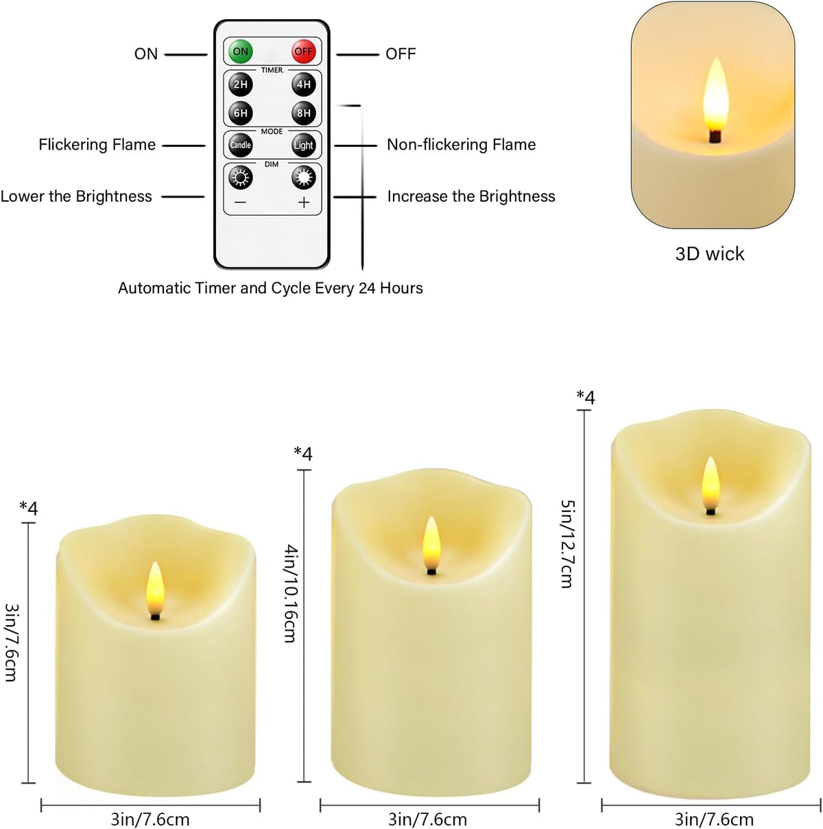 kakoya Flameless LED Candles Battery Operated with Remote and Timer,Flickering Electric Fake Plastic Pillar Candles Set