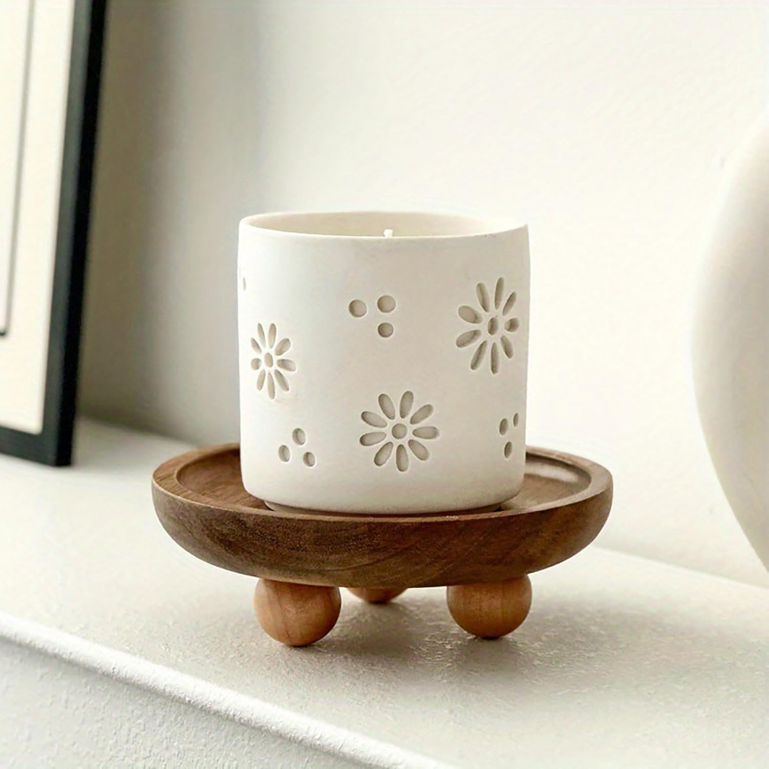 Wood Tray / Small Wooden Pedestal Stand Decor Tray / Round / Natural